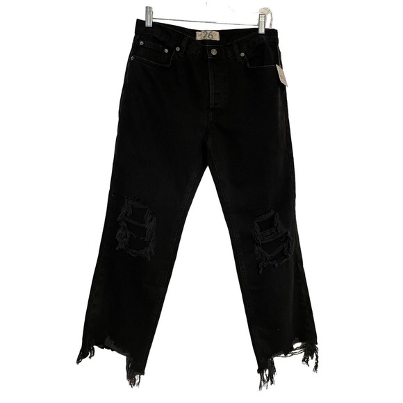 NWT Free People Maggie Mid-Rise Straight-Leg Jeans Black Wash Size 26 Distressed - Picture 5 of 16